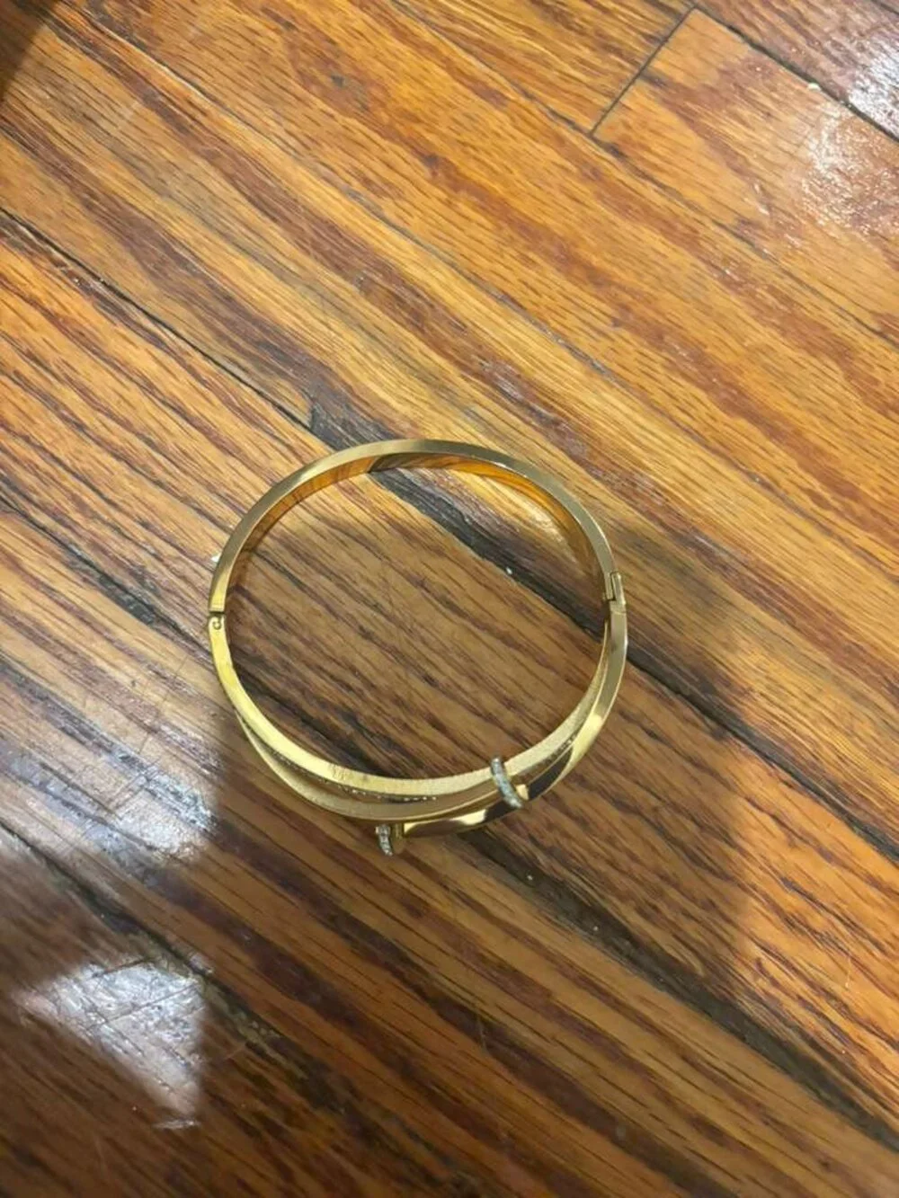 Women 18K Gold-Plated Crystal Pavé Nail Bangle Bracelet (H)